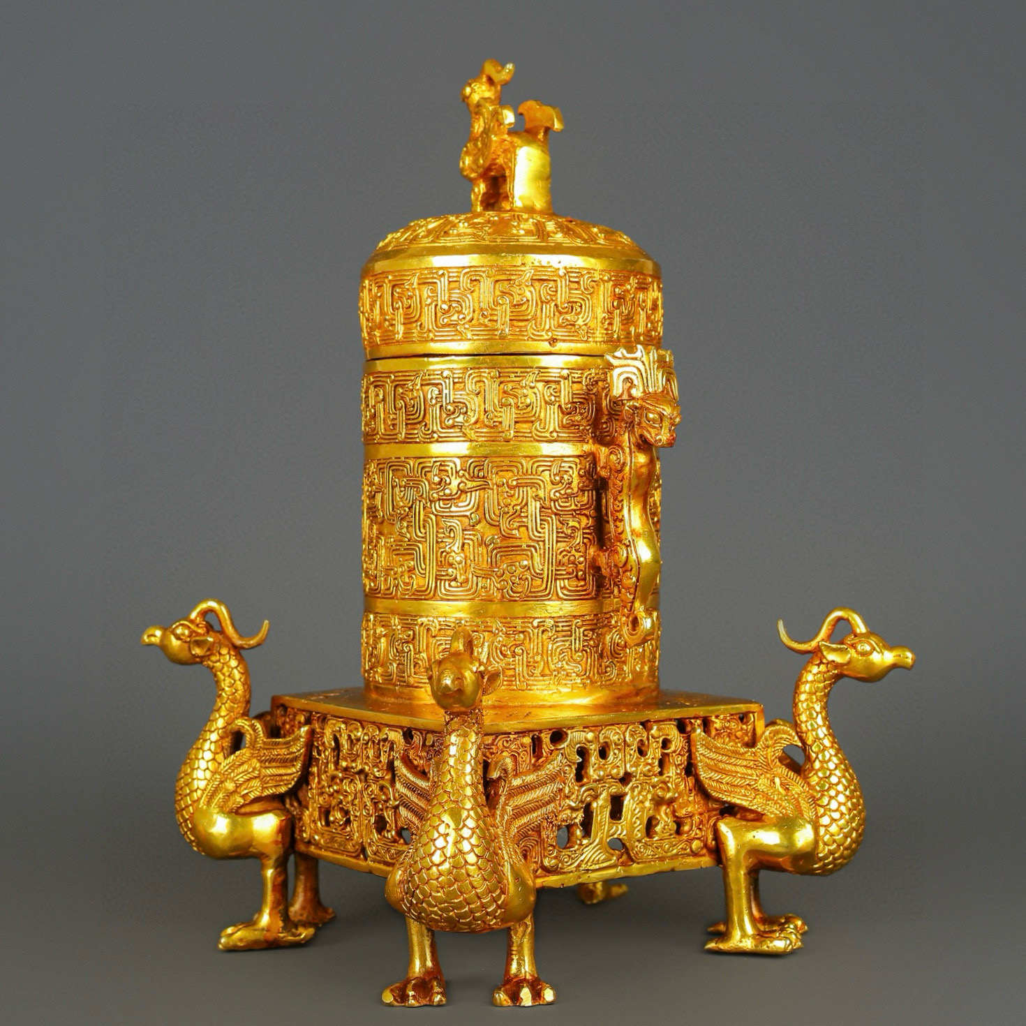 Han Dynasty Bronze and Real Gold Phoenix Bird Cage