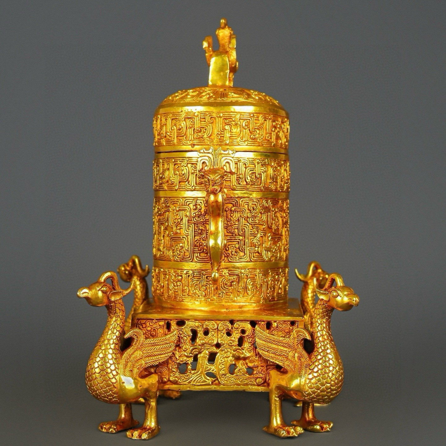 Han Dynasty Bronze and Real Gold Phoenix Bird Cage