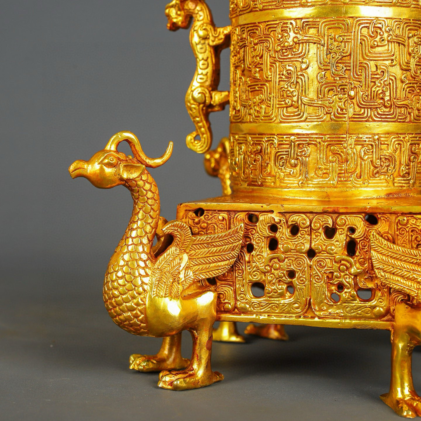 Han Dynasty Bronze and Real Gold Phoenix Bird Cage