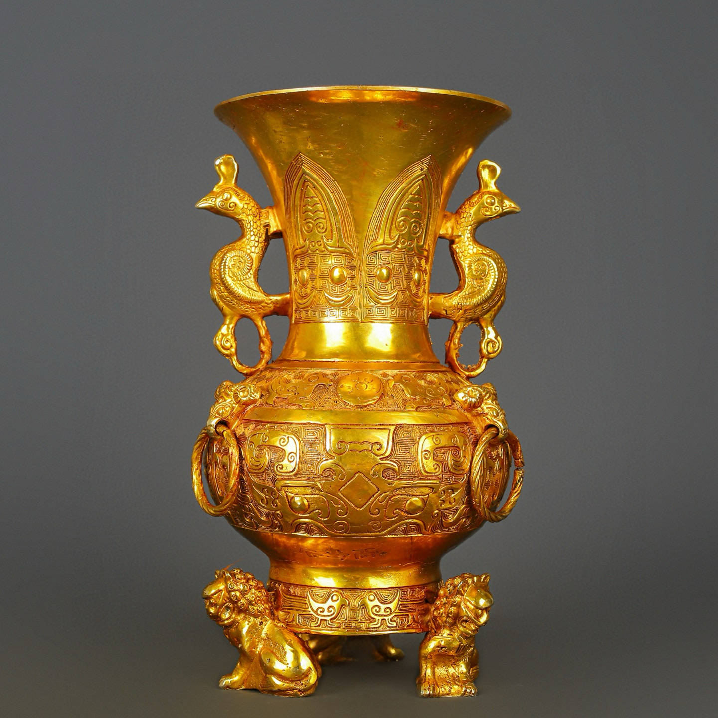 Han Dynasty gilt bronze lion vase