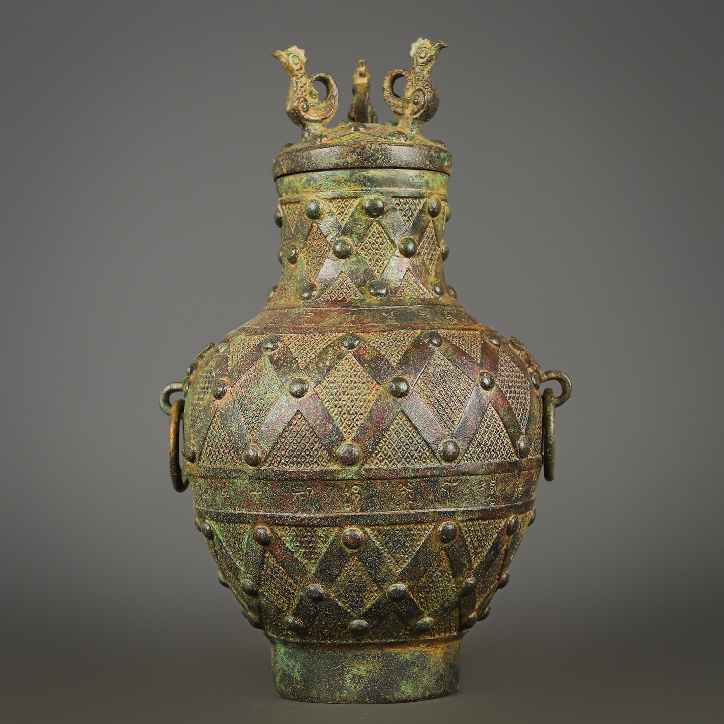 Zhou Dynasty Bronze Nipple Standing Bird Vase