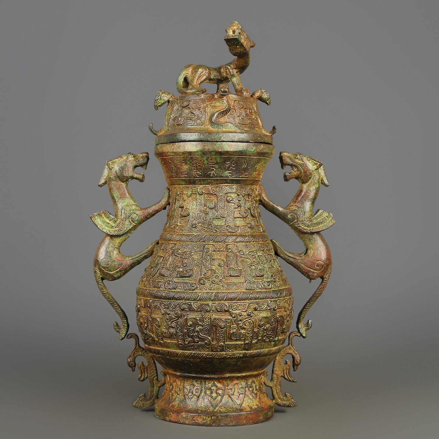 Han Dynasty Bronze Double Dragon Round Pot