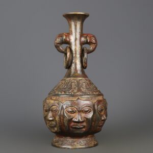Zhou Dynasty Bronze Human Face Vase