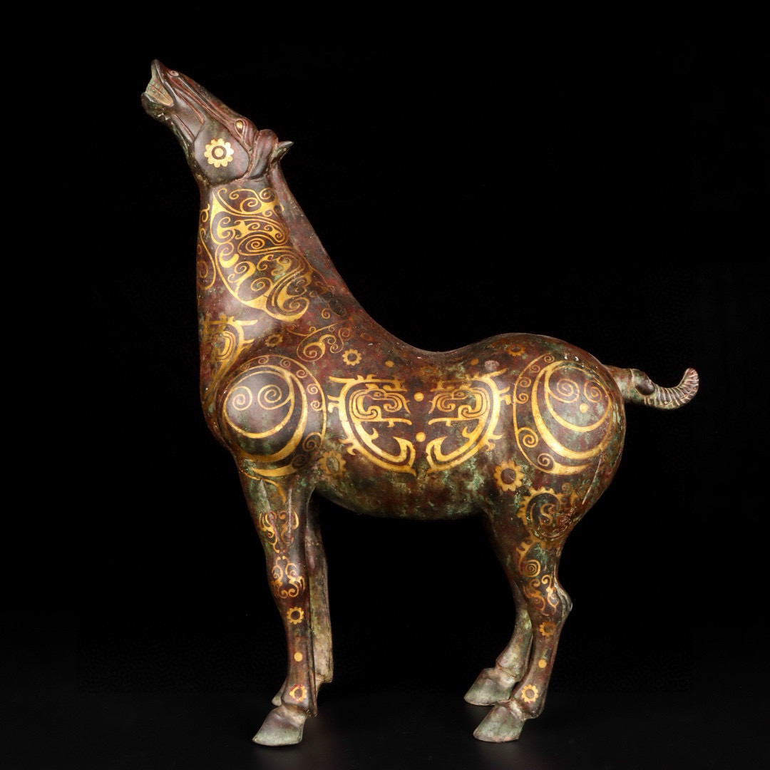 Han Dynasty Bronze and Gold Howling Pegasus