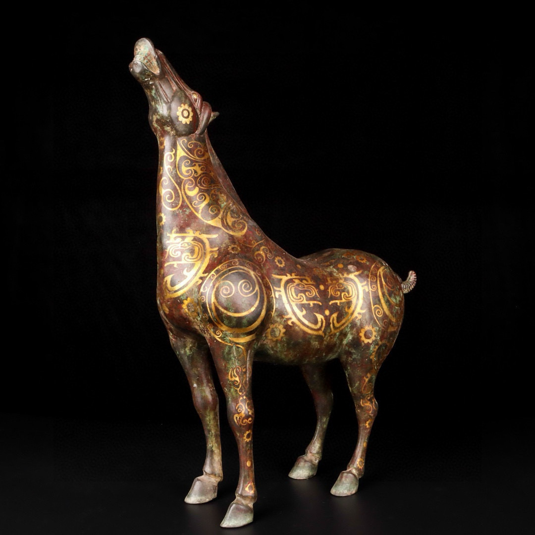 Han Dynasty Bronze and Gold Howling Pegasus