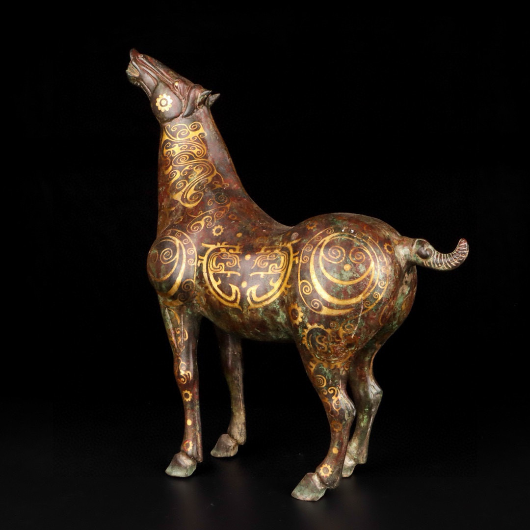 Han Dynasty Bronze and Gold Howling Pegasus