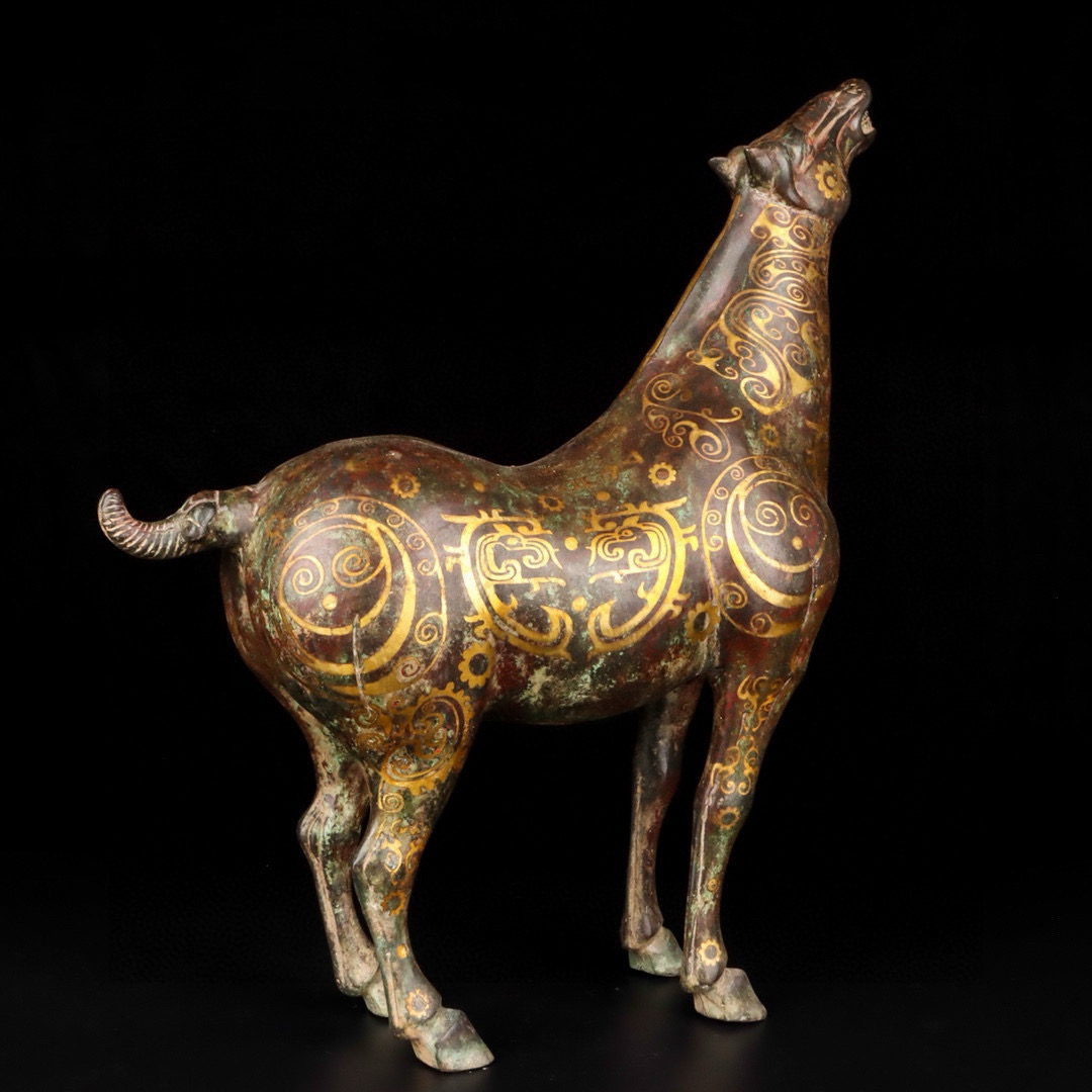 Han Dynasty Bronze and Gold Howling Pegasus