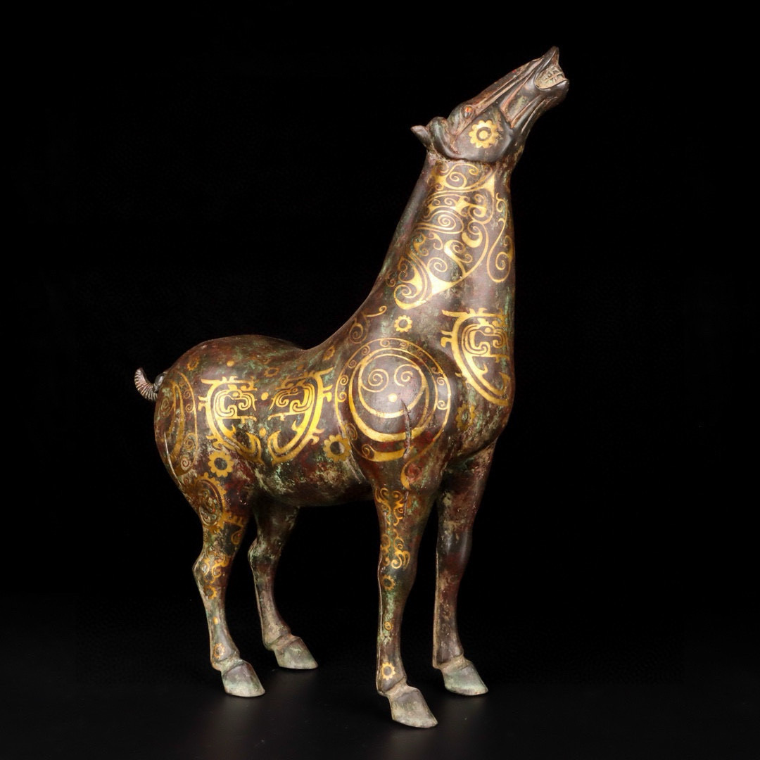 Han Dynasty Bronze and Gold Howling Pegasus