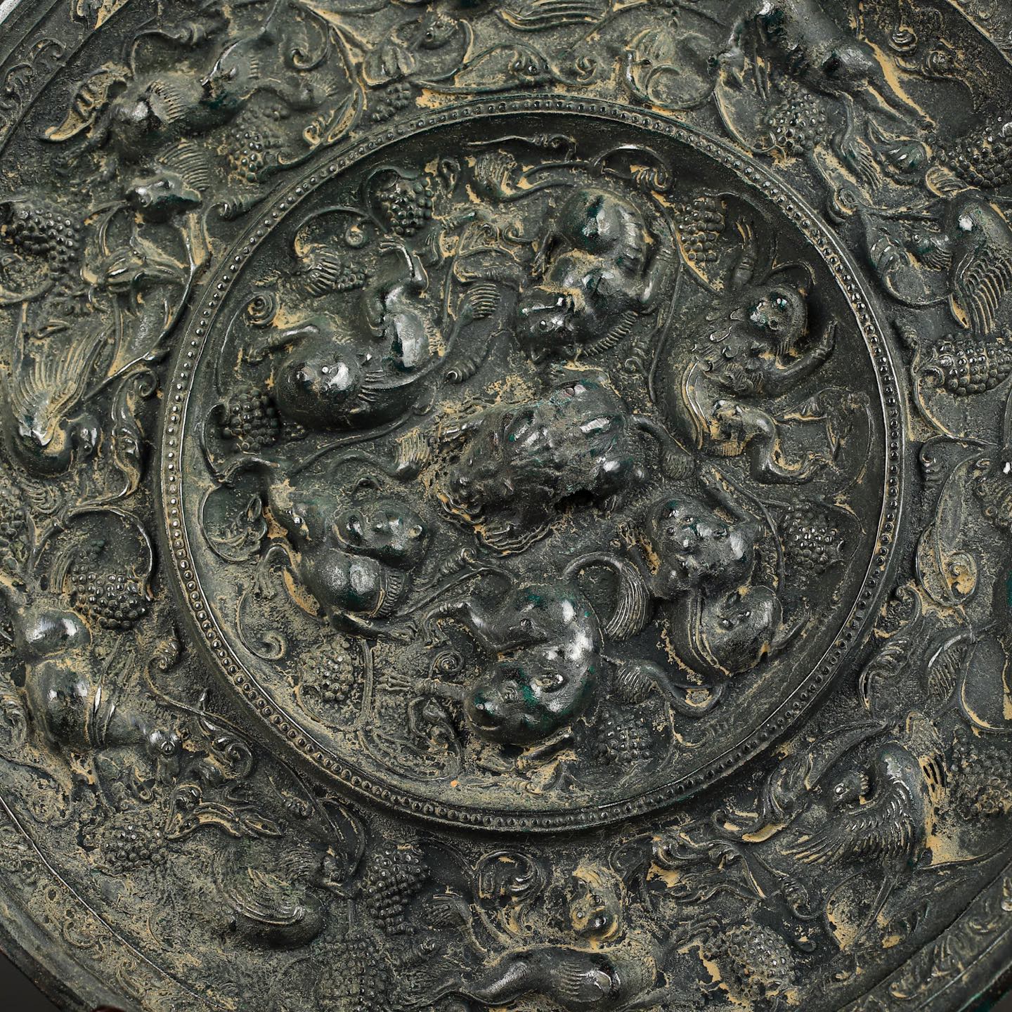Tang Dynasty Bronze Sea Beast Grape Mirror