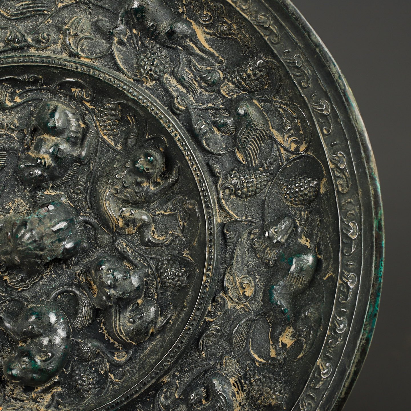 Tang Dynasty Bronze Sea Beast Grape Mirror