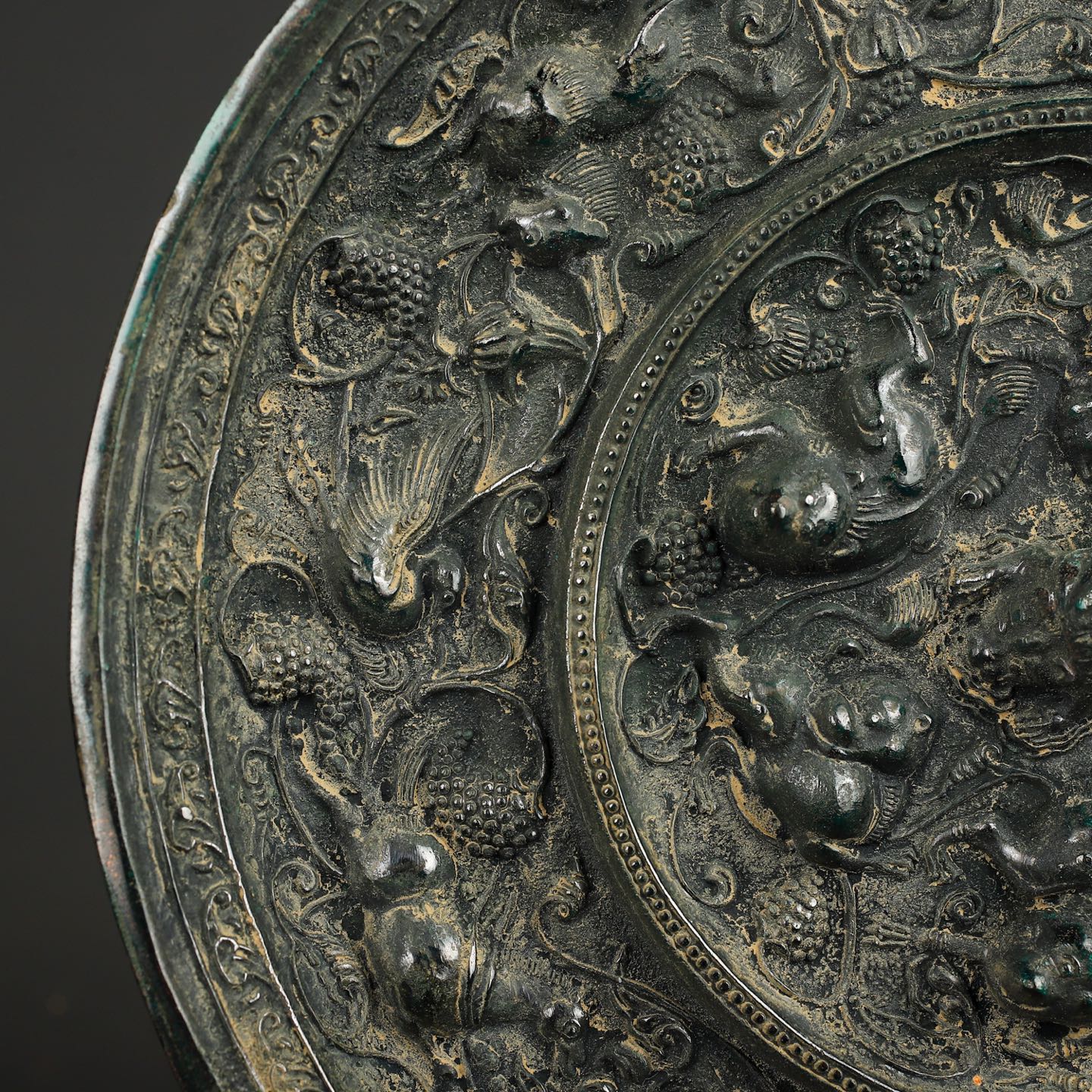 Tang Dynasty Bronze Sea Beast Grape Mirror