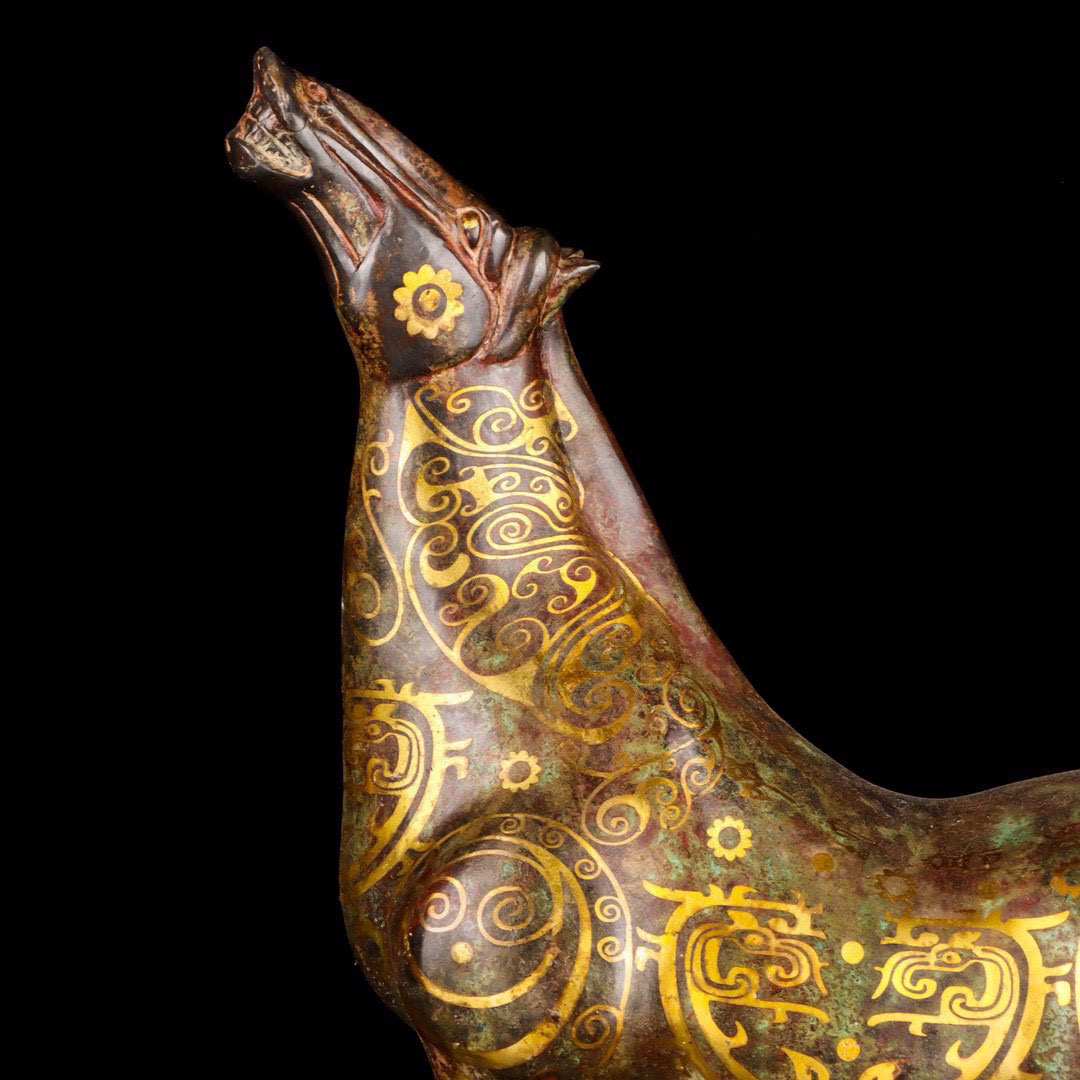 Han Dynasty Bronze and Gold Howling Pegasus