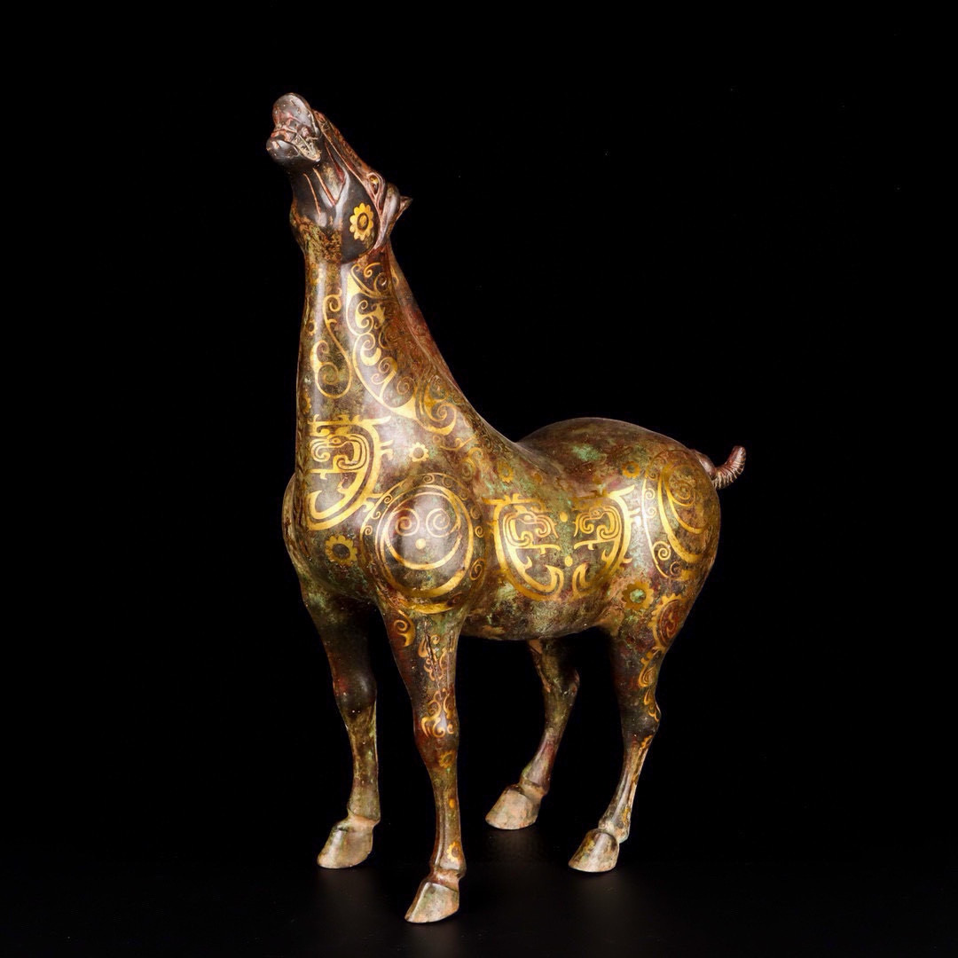Han Dynasty Bronze and Gold Howling Pegasus