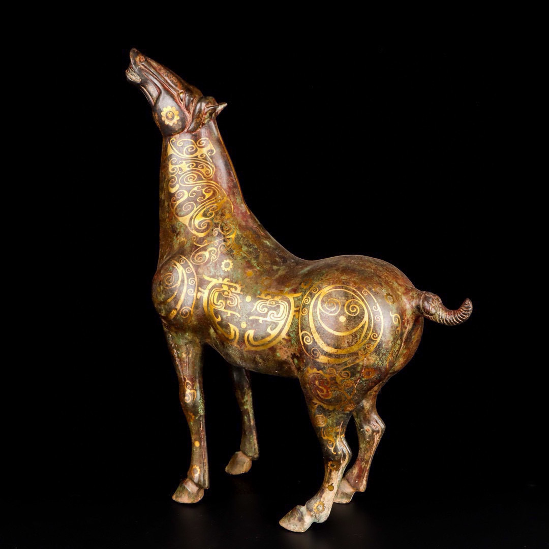 Han Dynasty Bronze and Gold Howling Pegasus