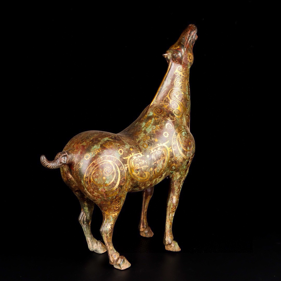 Han Dynasty Bronze and Gold Howling Pegasus