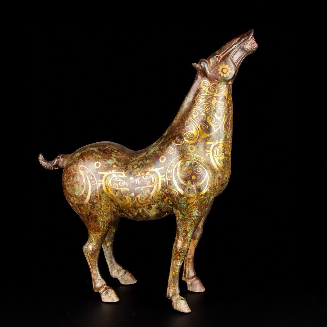 Han Dynasty Bronze and Gold Howling Pegasus