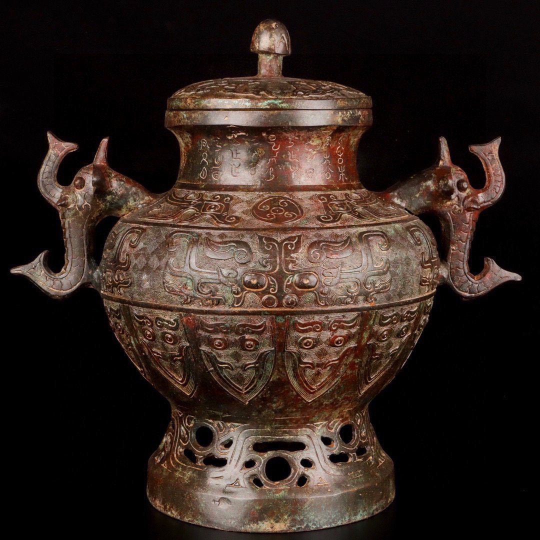 Zhou Dynasty Bronze Double Dragon Elephant Round Lei