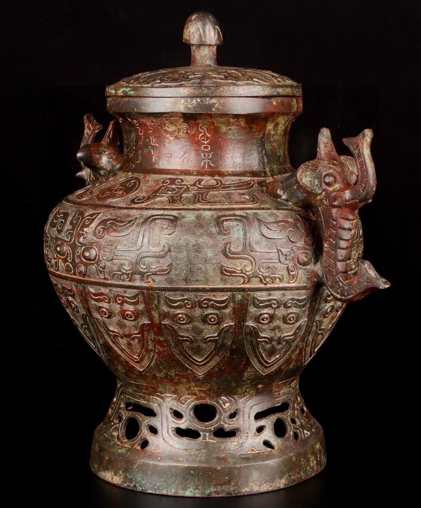 Zhou Dynasty Bronze Double Dragon Elephant Round Lei