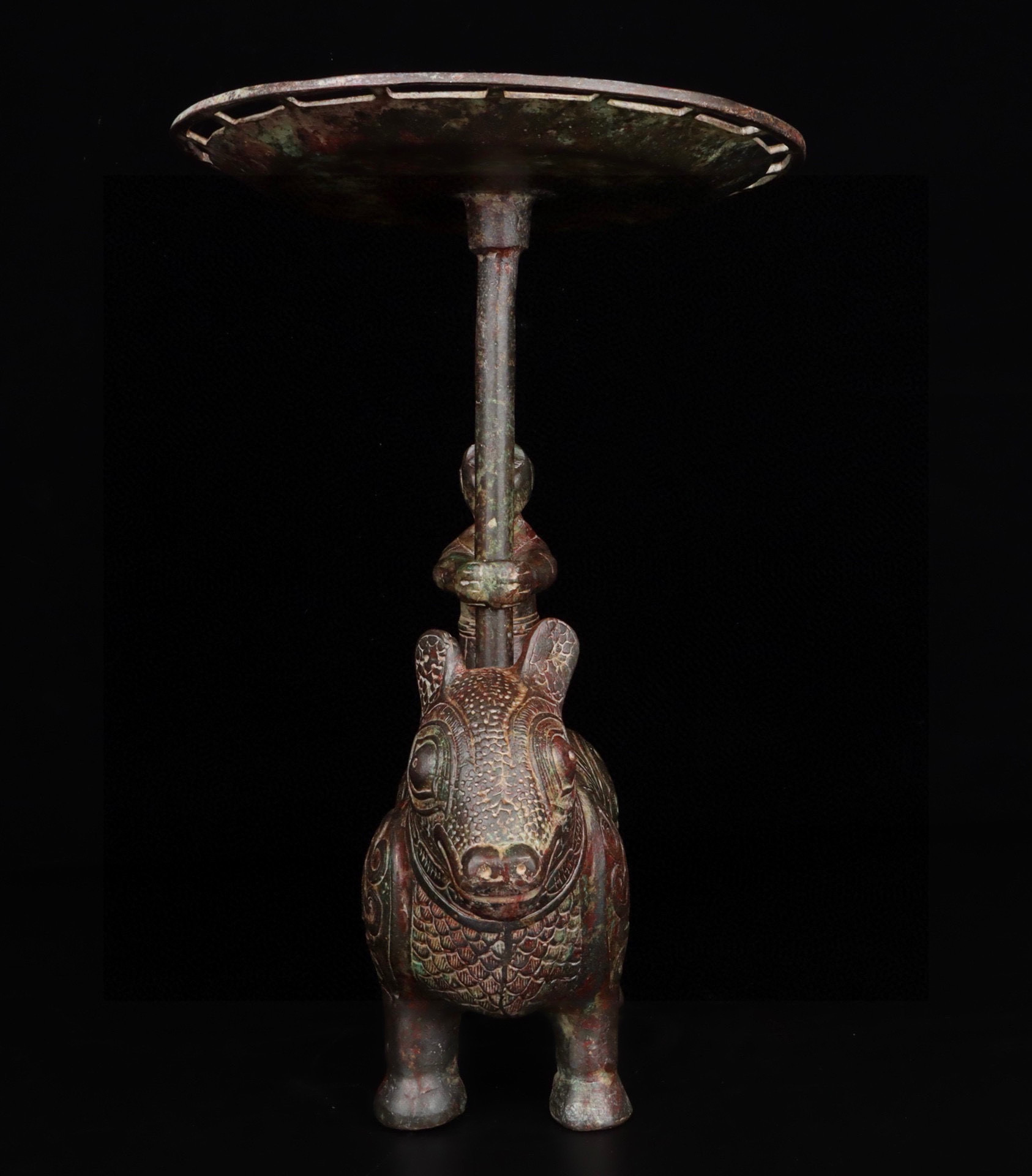 Han Dynasty Bronze Beast Seat Lamp Panel