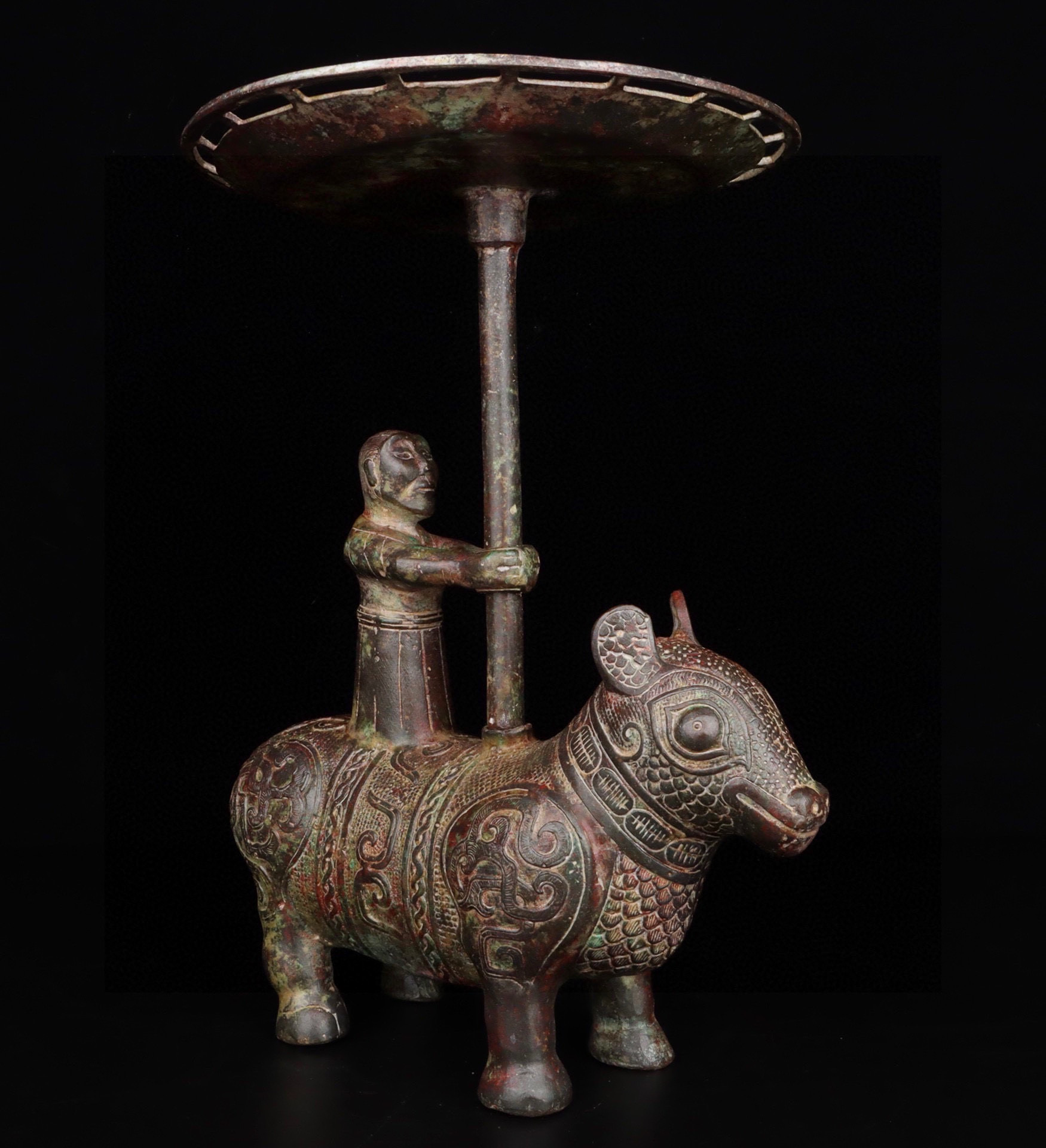 Han Dynasty Bronze Beast Seat Lamp Panel