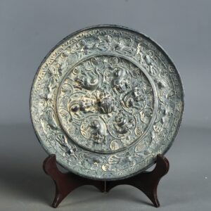 Tang Dynasty Bronze Grape Mirror with Auspicious Beasts