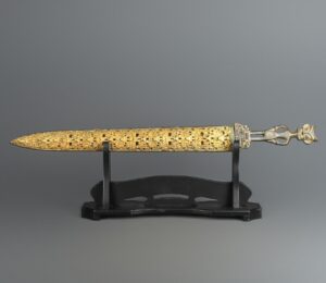Han Dynasty Bronze three star stacked sword with gold inscriptions