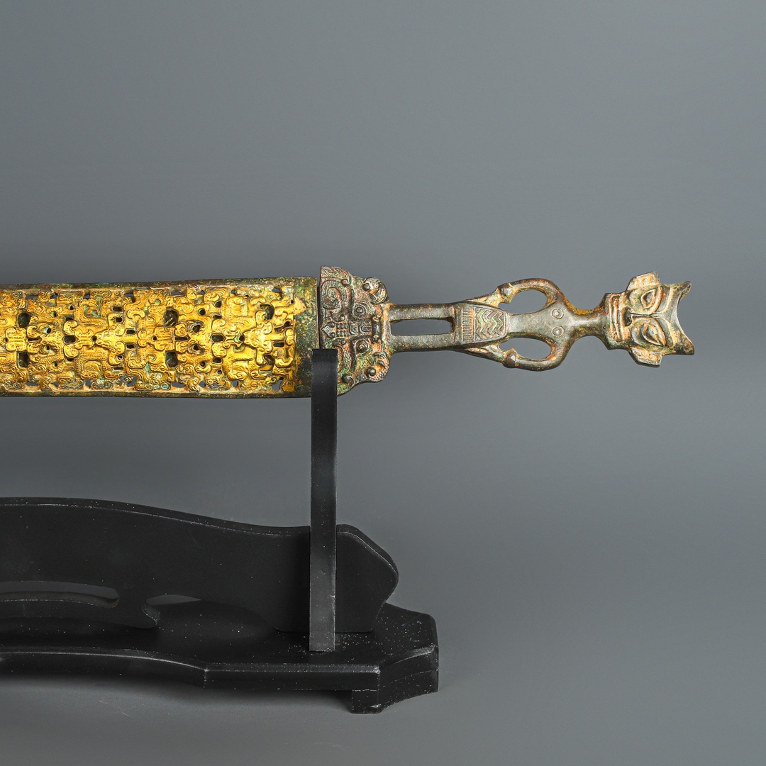 Han Dynasty Bronze three star stacked sword with gold inscriptions