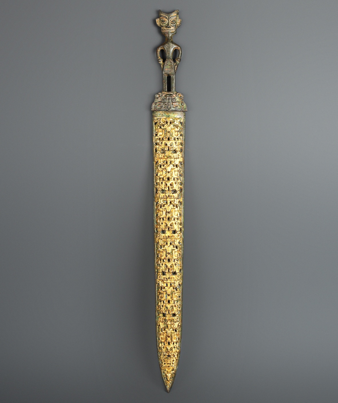 Han Dynasty Bronze three star stacked sword with gold inscriptions