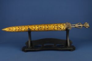 Han Dynasty Bronze three star stacked sword with gold inscriptions