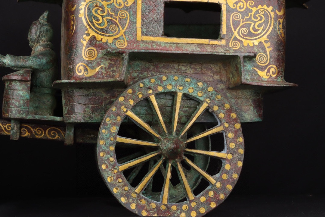 Han Dynasty Bronze and gold horse drawn cart