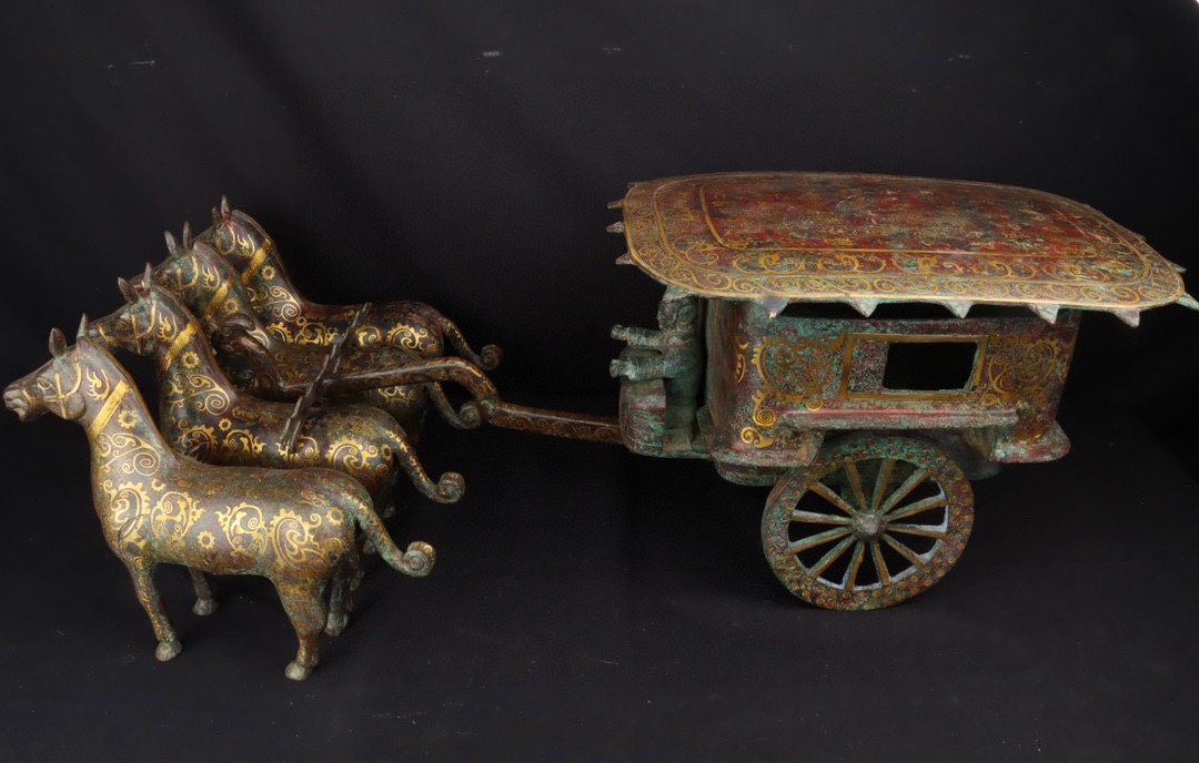 Han Dynasty Bronze and gold horse drawn cart