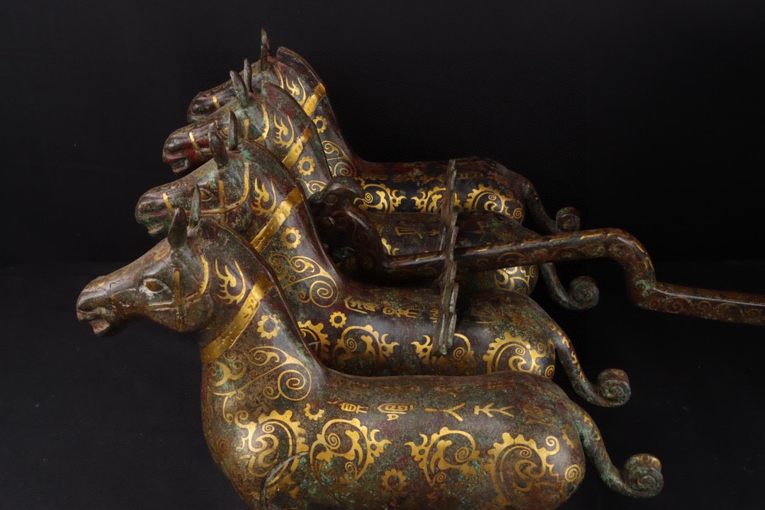 Han Dynasty Bronze and gold horse drawn cart