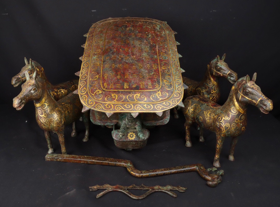 Han Dynasty Bronze and gold horse drawn cart