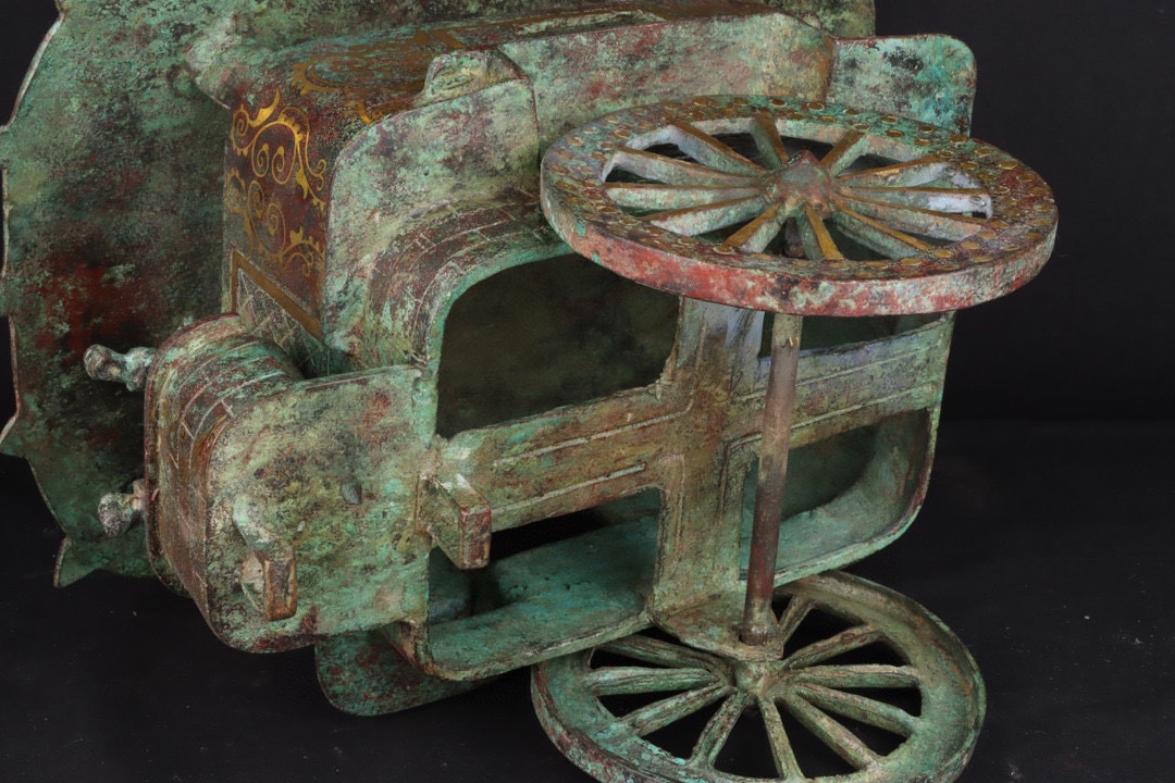 Han Dynasty Bronze and gold horse drawn cart