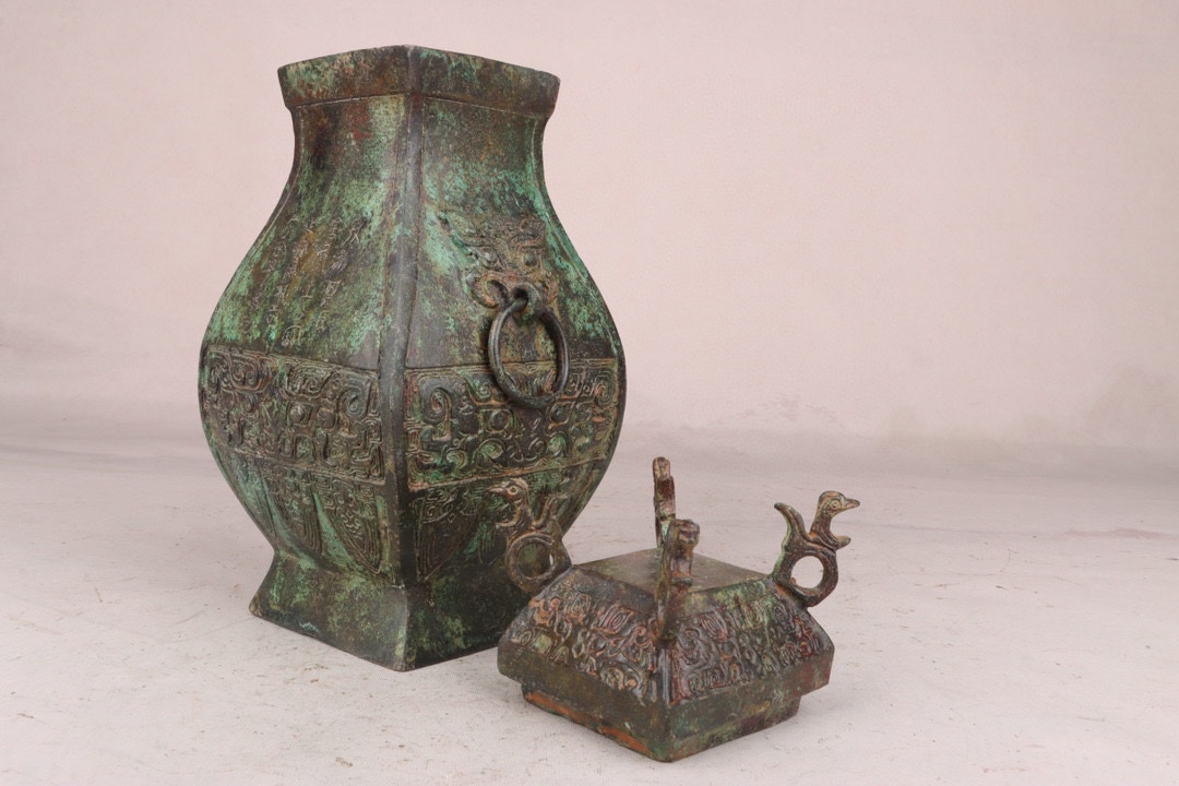 Han Dynasty Bronze square vase with inscriptions