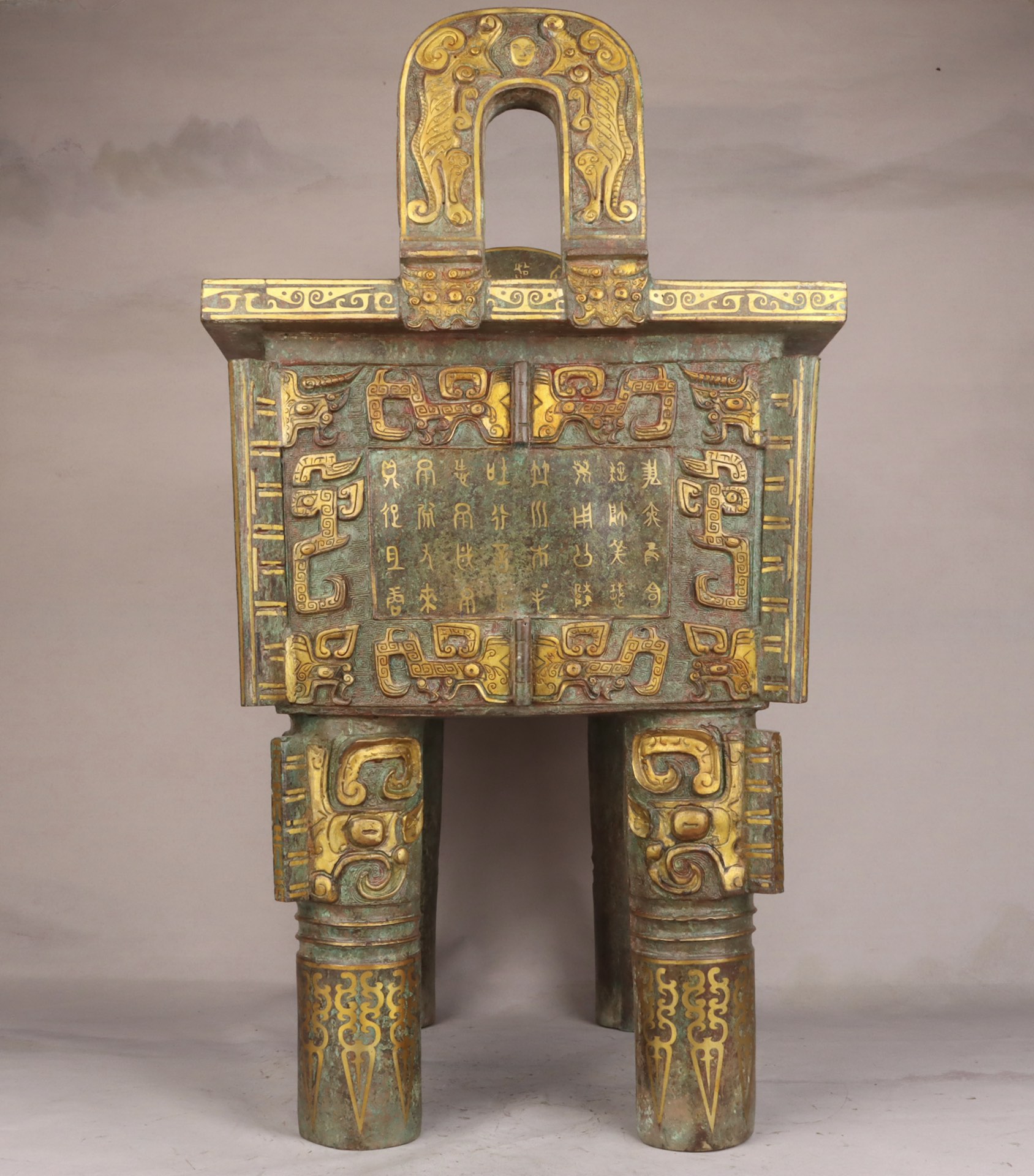 Zhou Dynasty Bronze tripod with gold and silver inscriptions