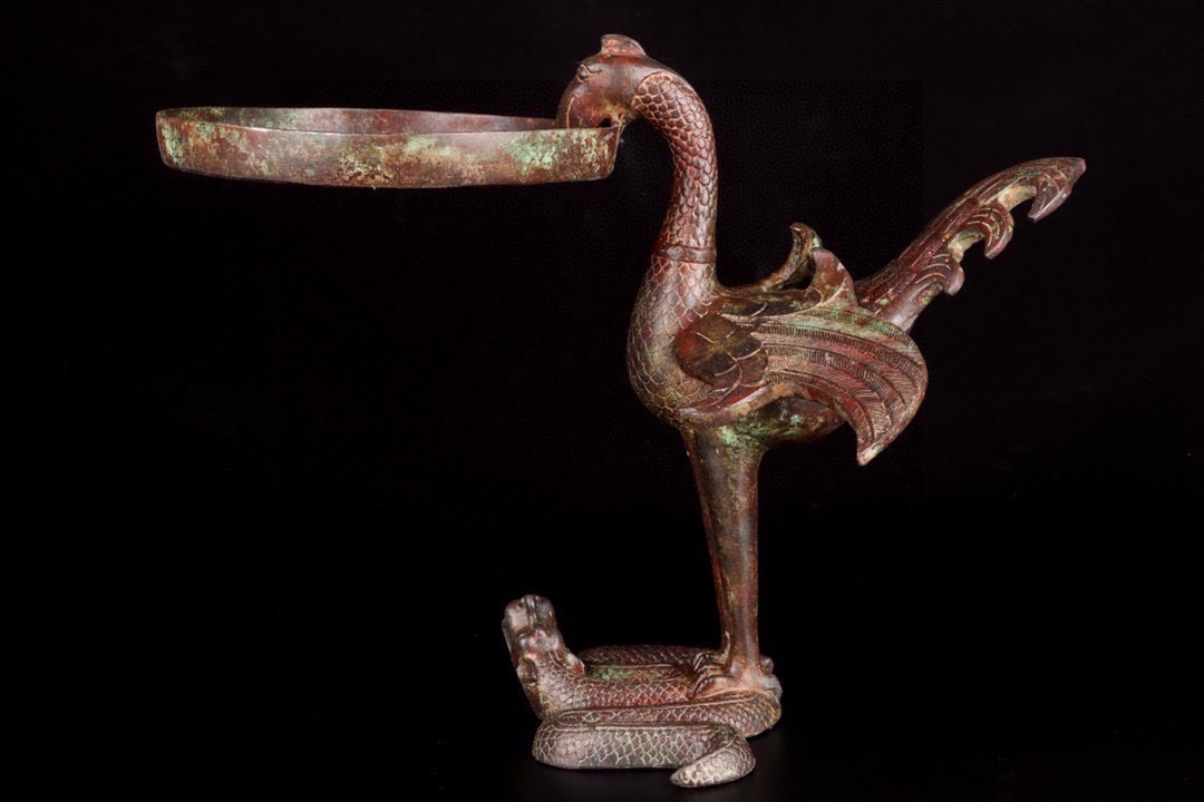 Han Dynasty Bronze bird lamp plate