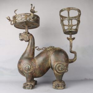 Han Dynasty Bronze mythical beast lamp plate