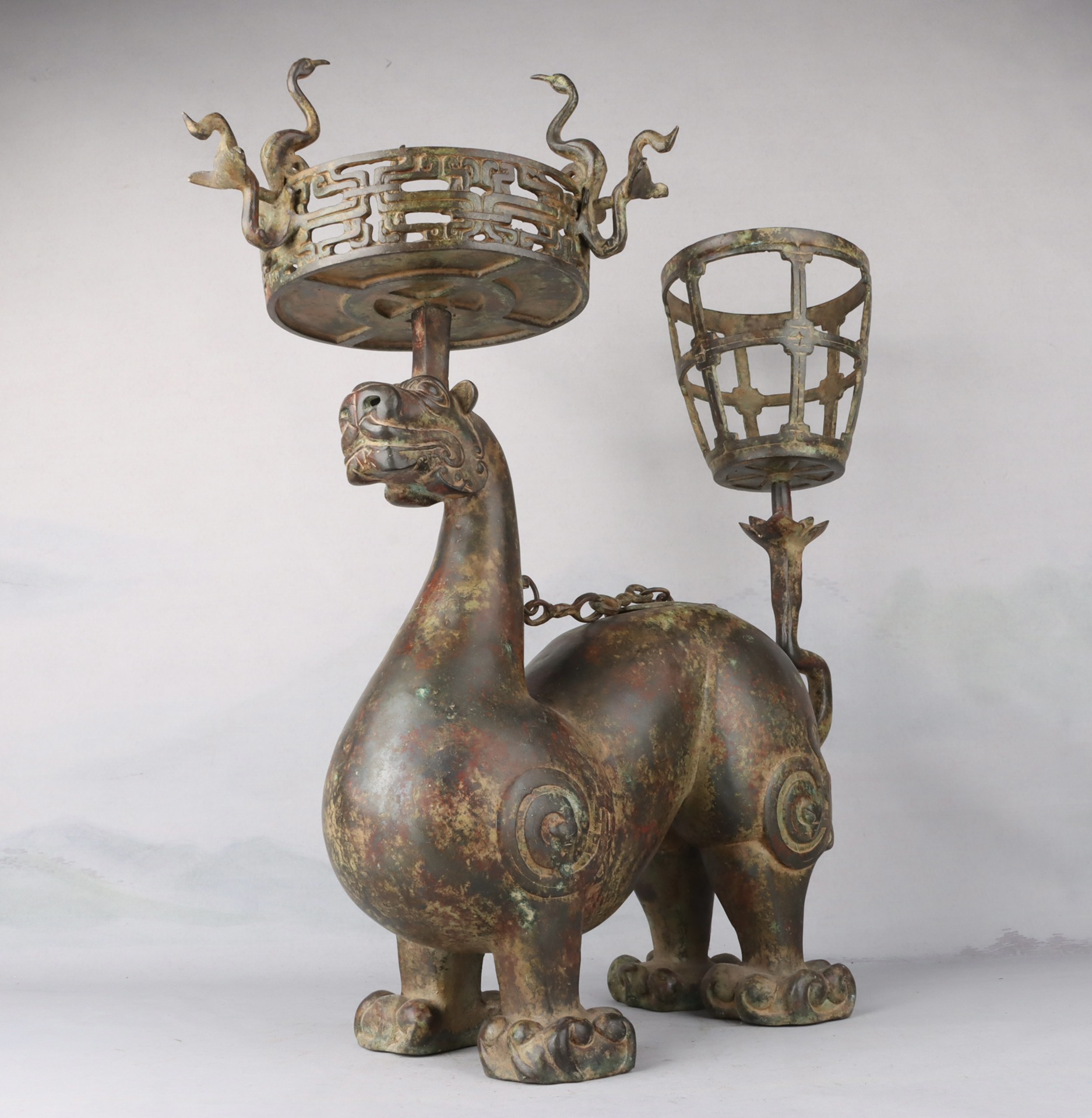 Han Dynasty Bronze mythical beast lamp plate