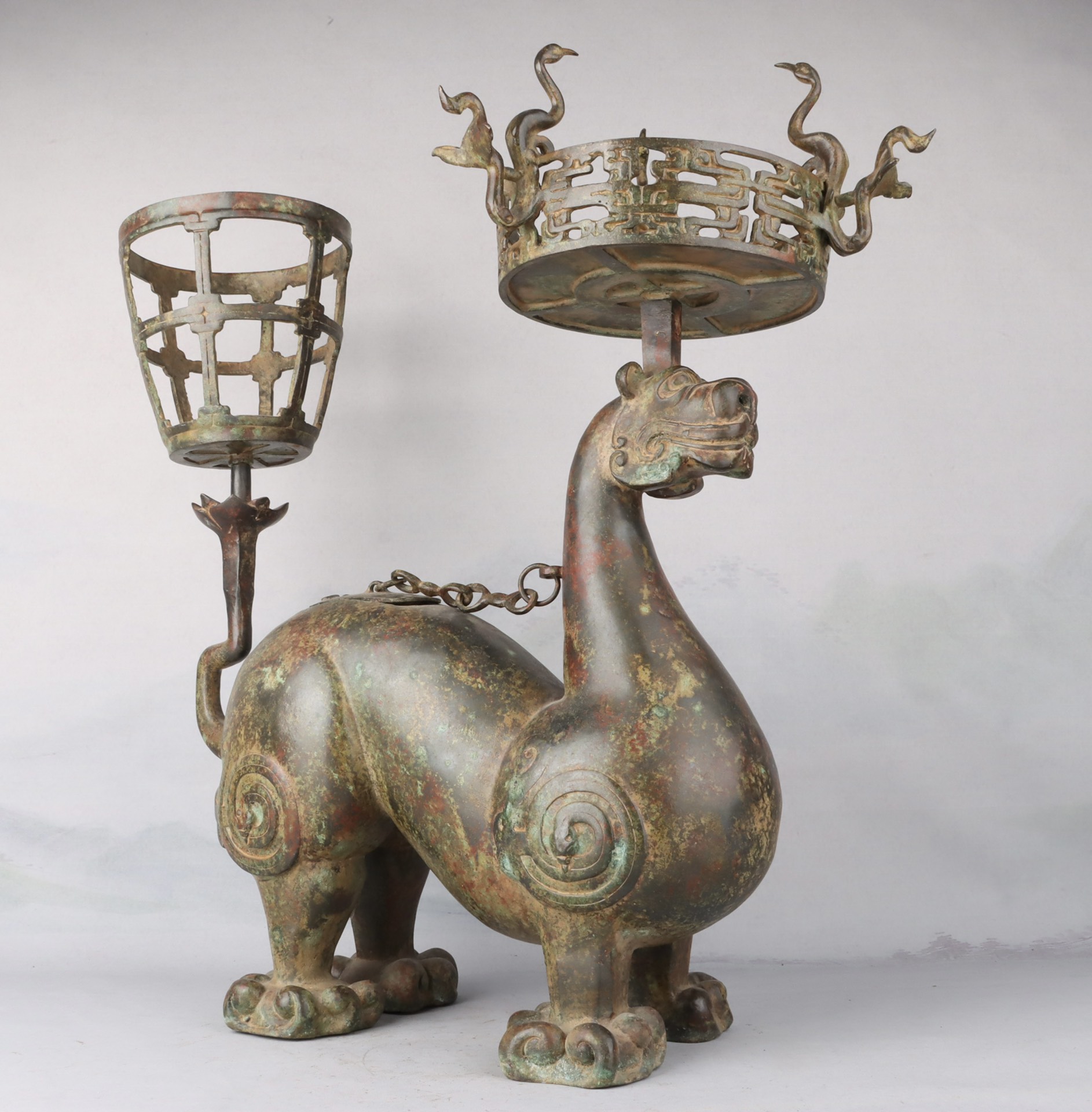 Han Dynasty Bronze mythical beast lamp plate
