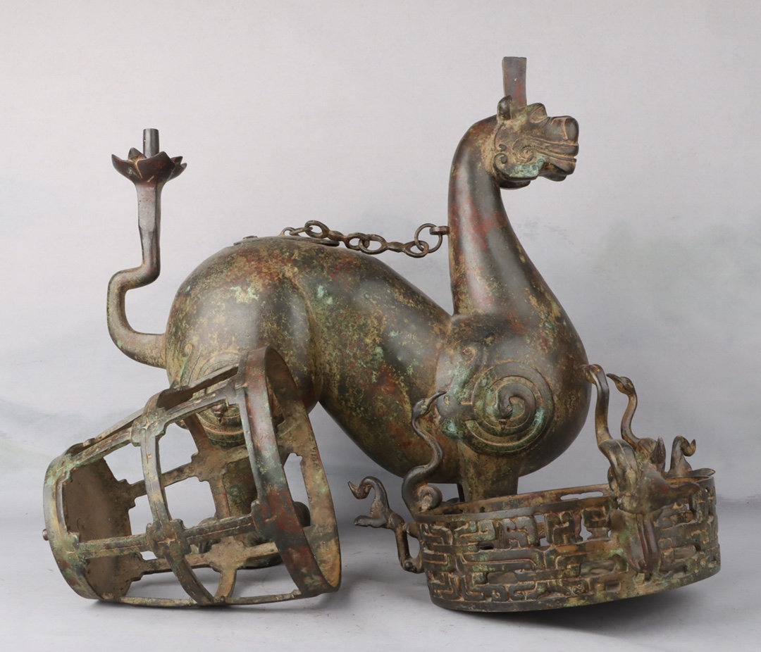 Han Dynasty Bronze mythical beast lamp plate
