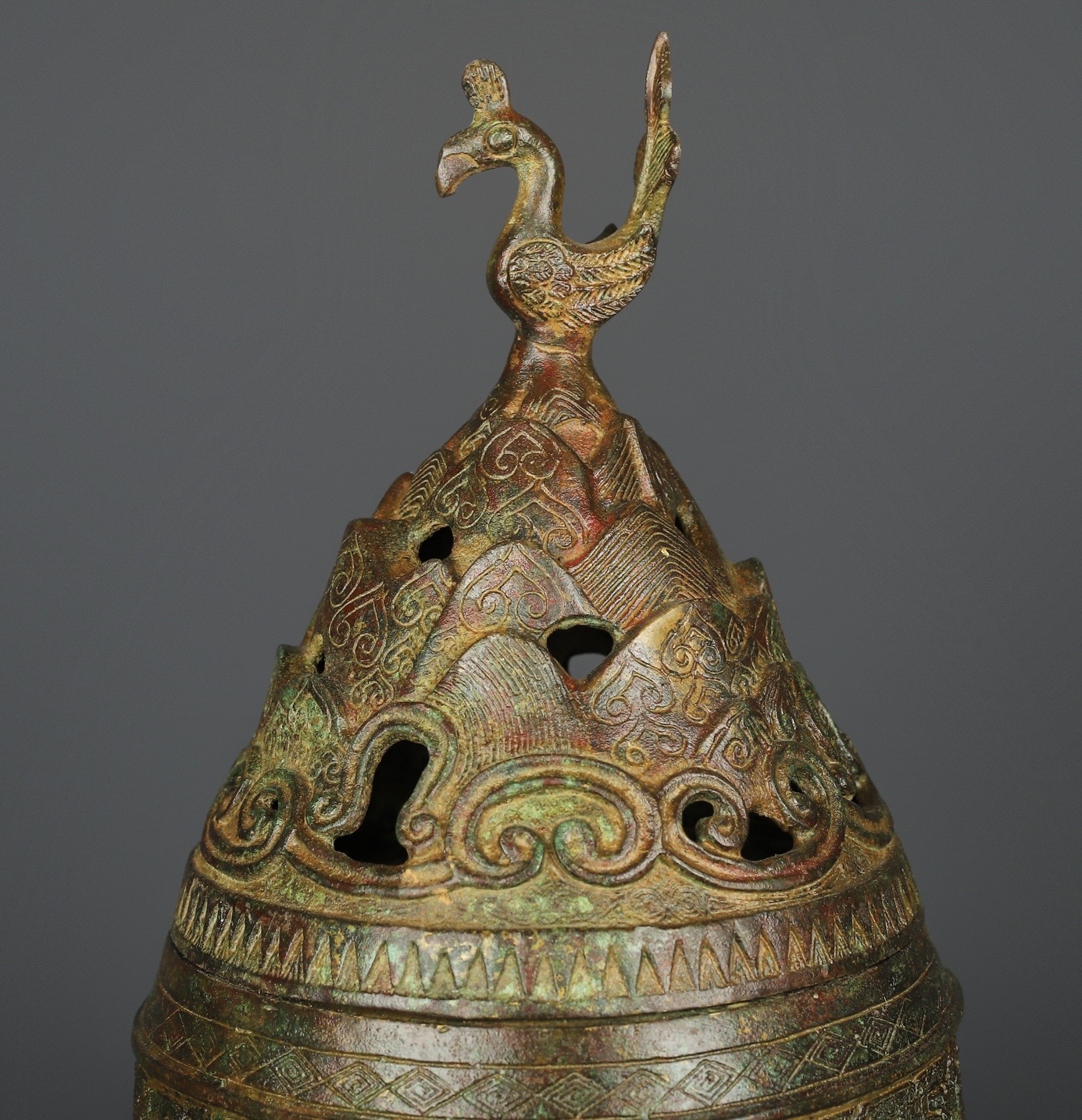 Han Dynasty Bronze Standing Phoenix Boshan Furnace