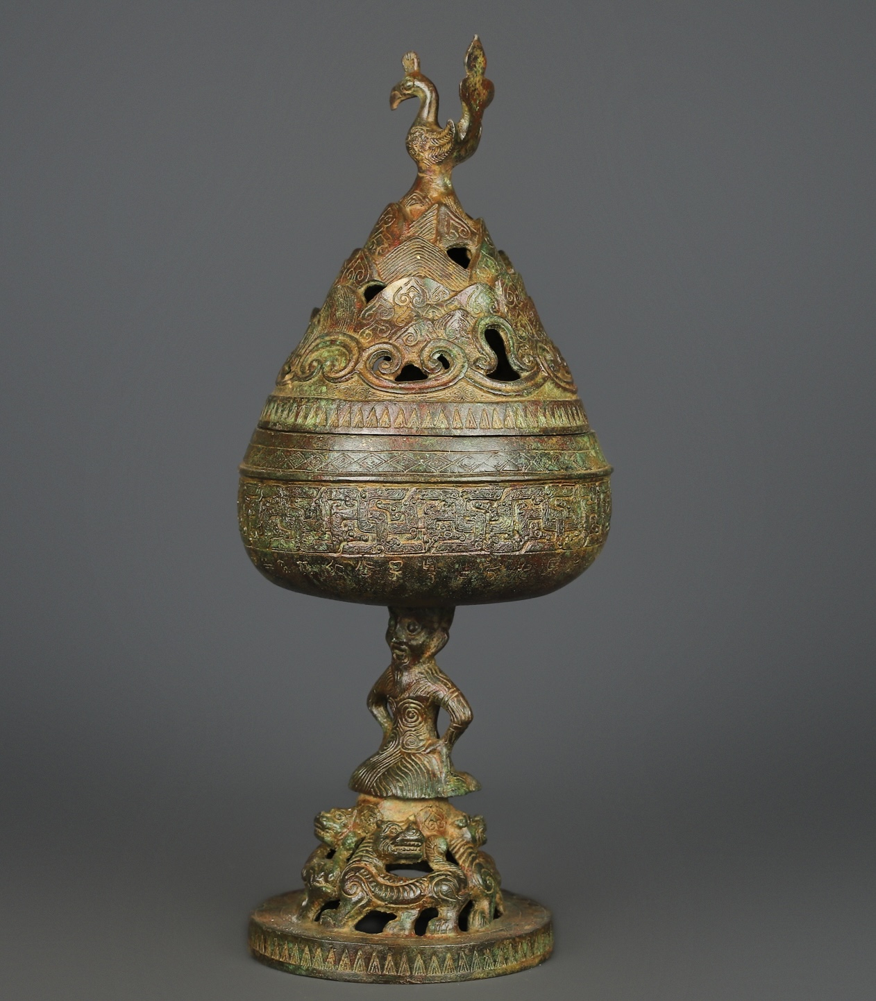 Han Dynasty Bronze Standing Phoenix Boshan Furnace