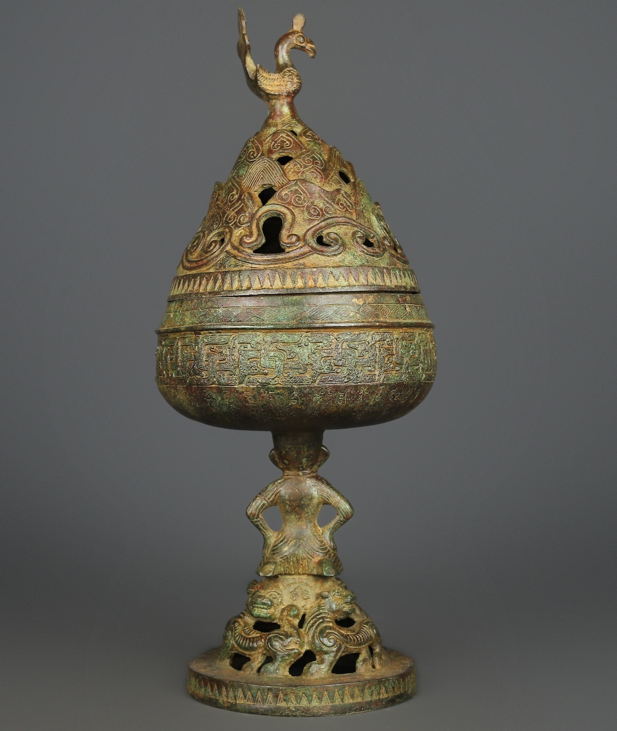 Han Dynasty Bronze Standing Phoenix Boshan Furnace