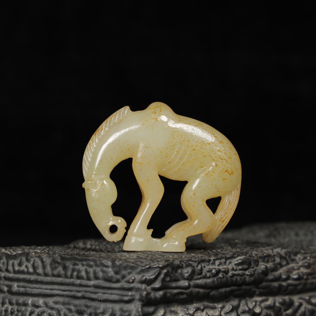 Chinese Natural Jade Carved horse handle