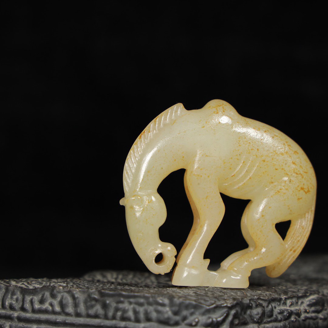 Chinese Natural Jade Carved horse handle