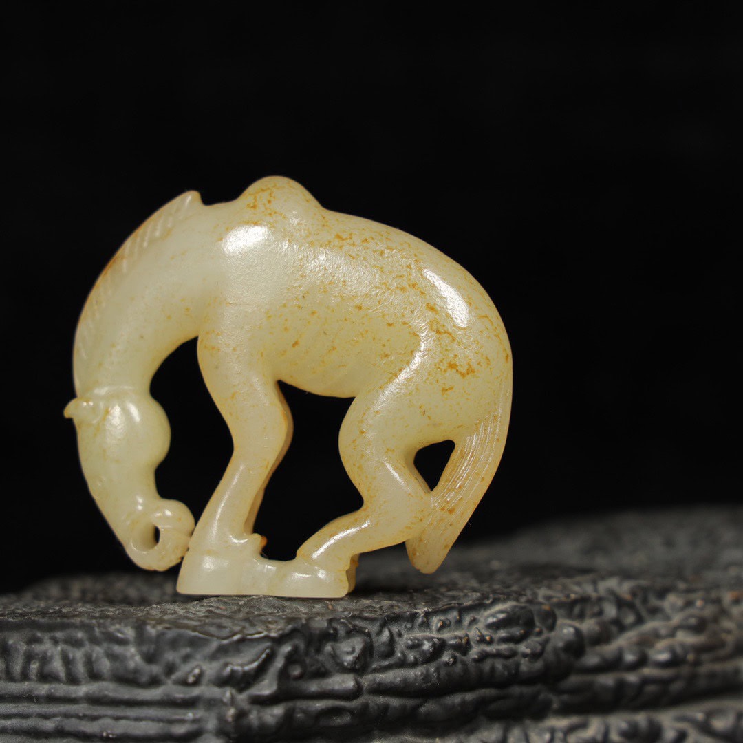 Chinese Natural Jade Carved horse handle