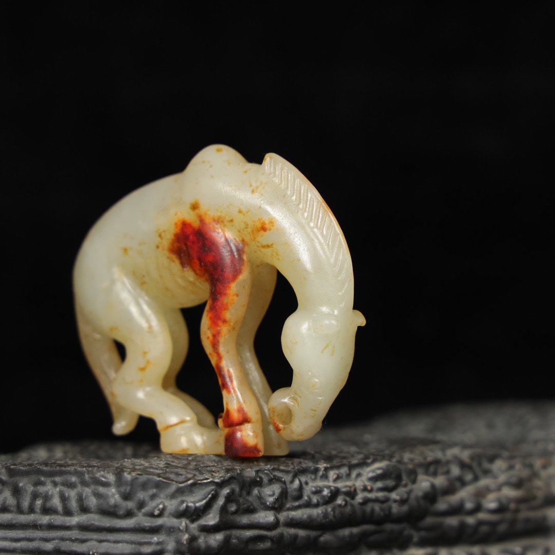 Chinese Natural Jade Carved horse handle
