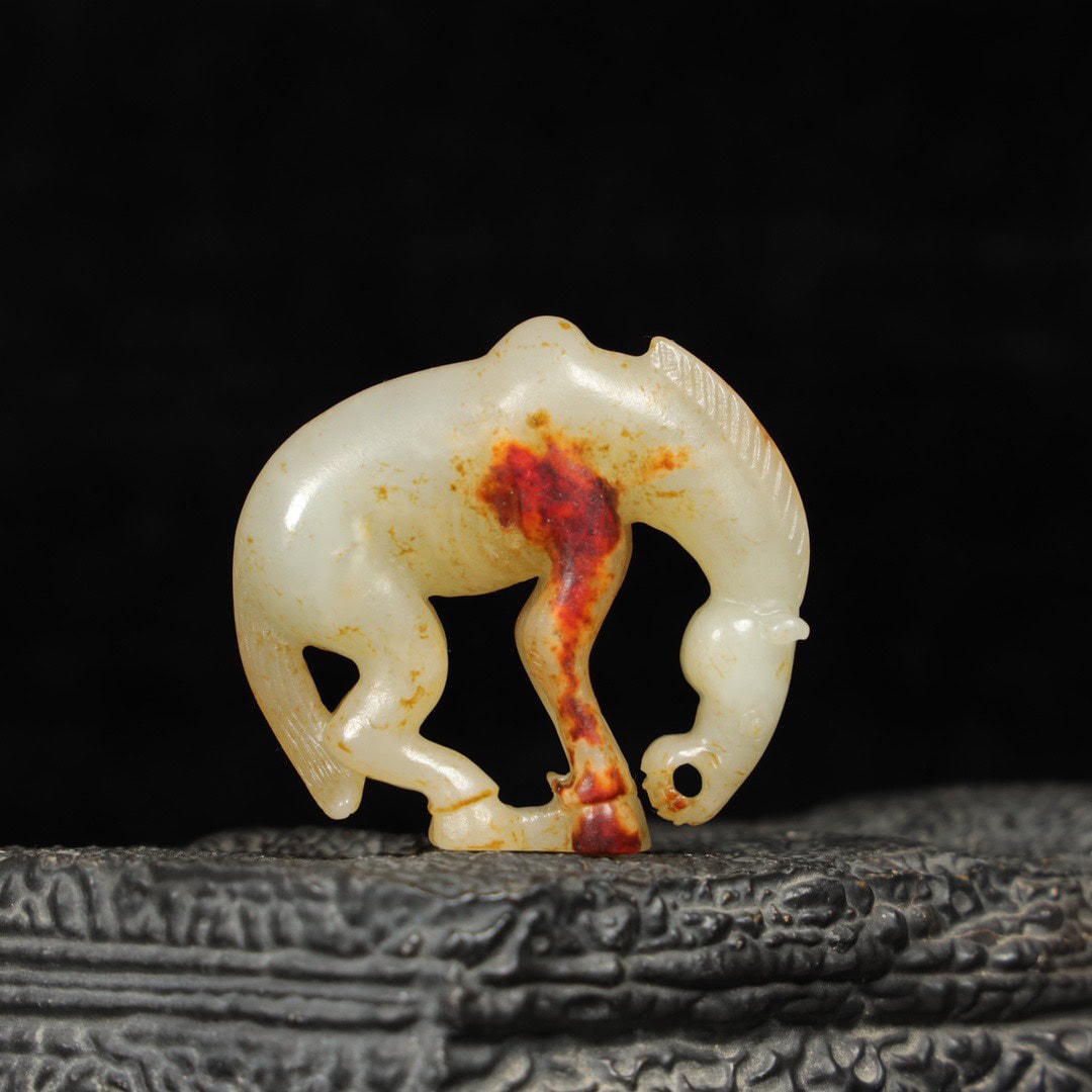 Chinese Natural Jade Carved horse handle