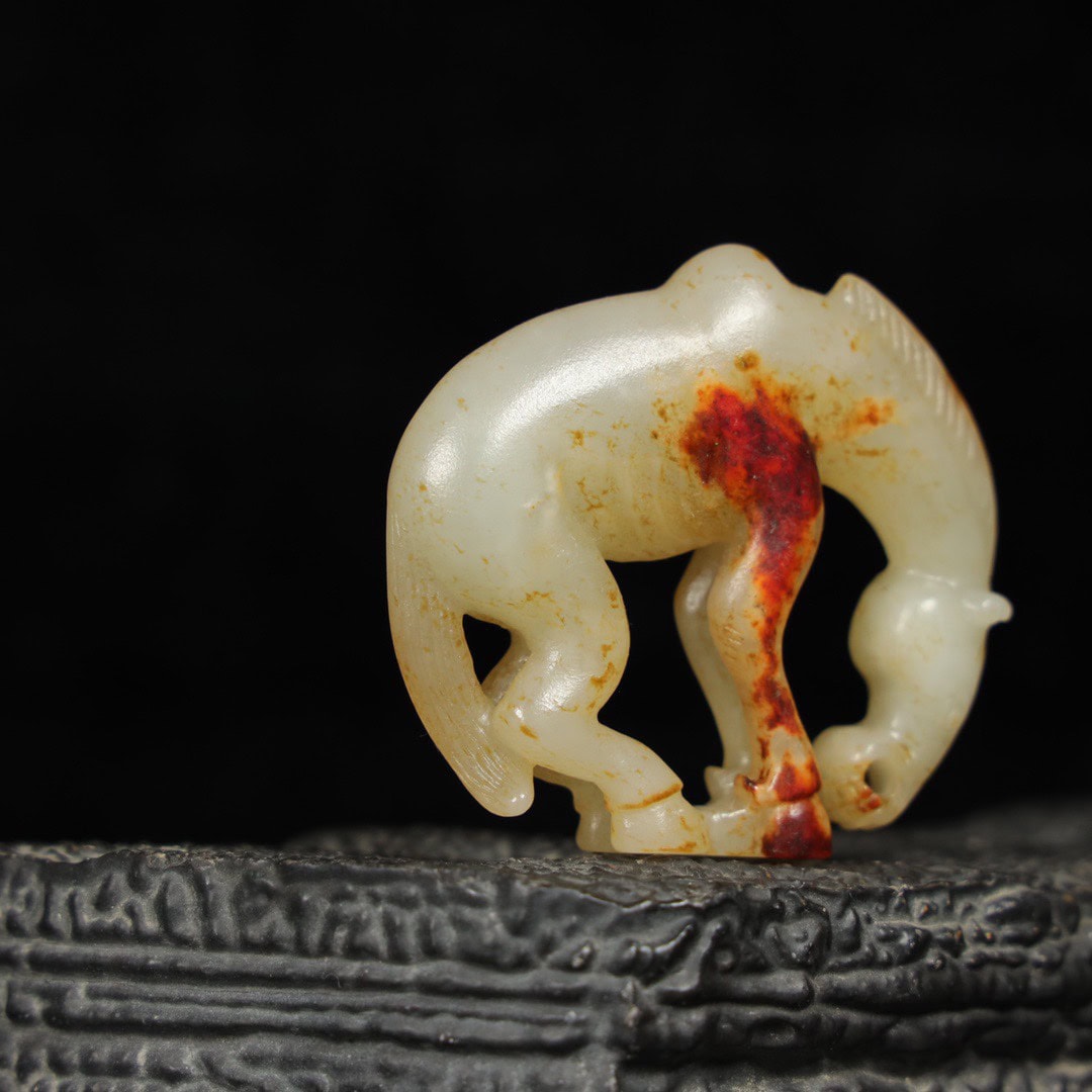 Chinese Natural Jade Carved horse handle